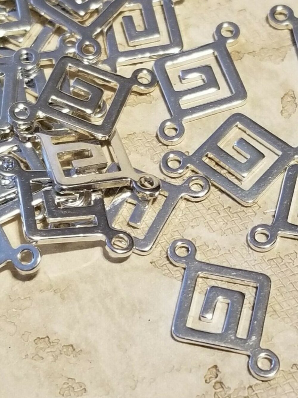 Avant Garde Silver Plated Heavy Greek Key Diamond Links Connectors Drops 10 pcs